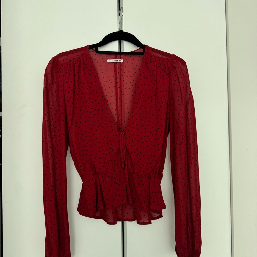 Red Polka Dot Sheer Blouse